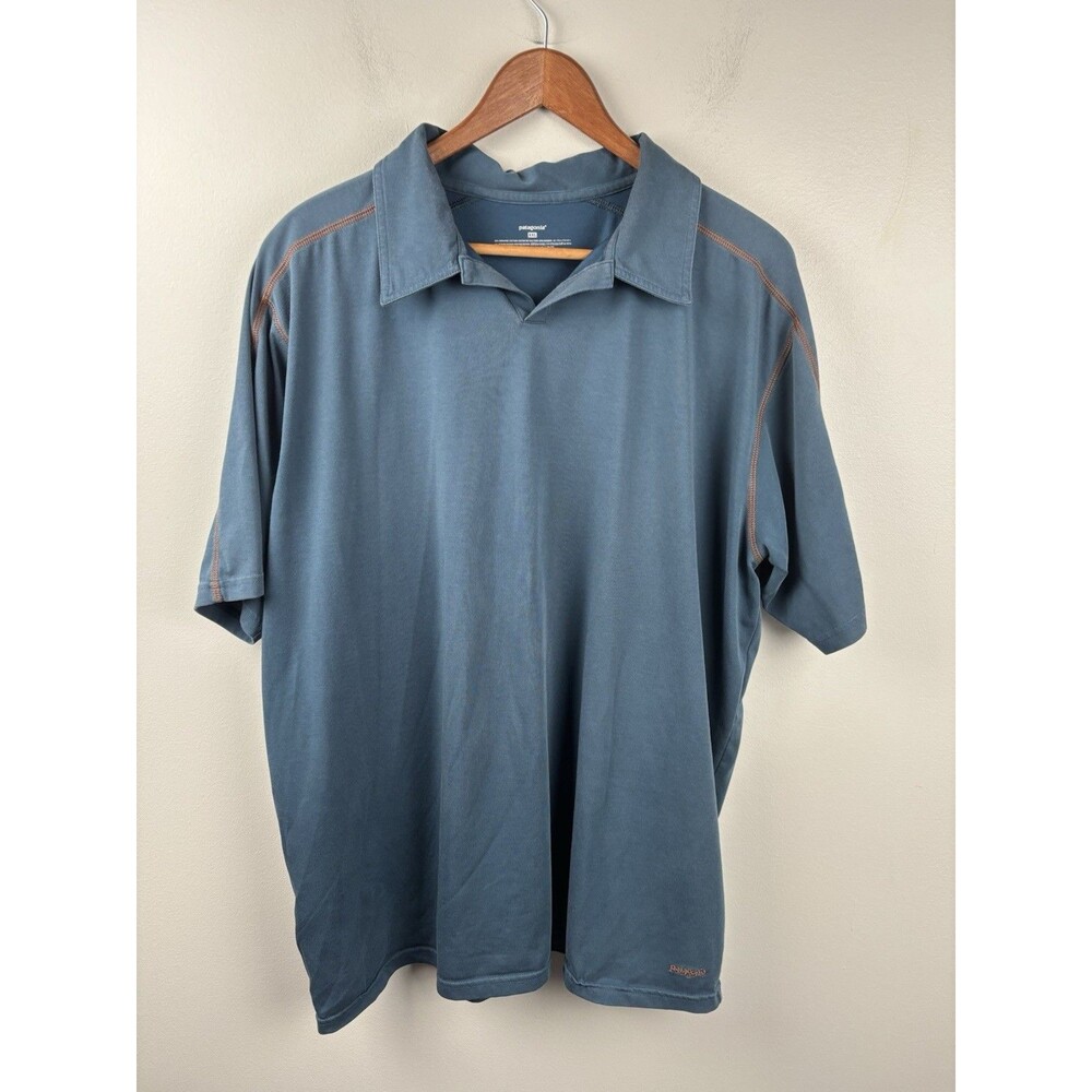 Patagonia Mens Organic Cotton Blend Polo Shirt Blue Contrast Stitching 2XL